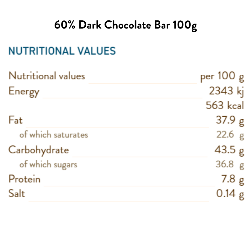 60% Dark Chocolate Bar 100G