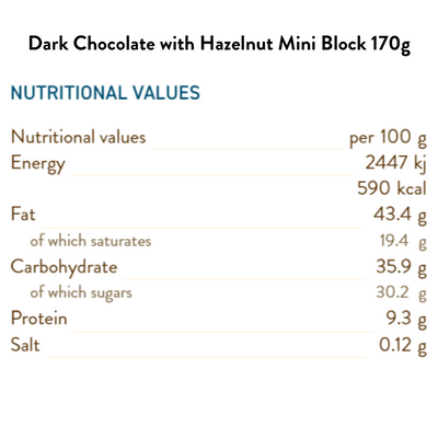 Dark Chocolate with Hazelnut Mini Block 175G