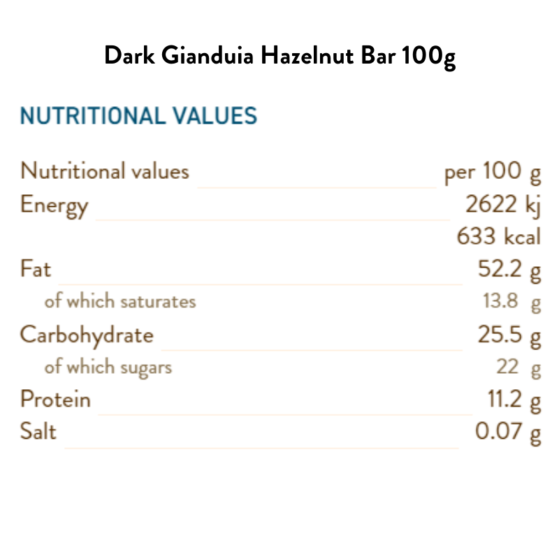 Dark Gianduia Hazelnut bar 100G